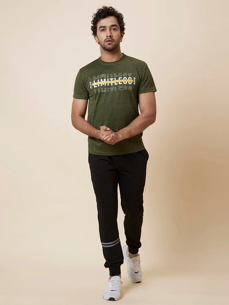 globus Globus Men Olive Printed Cotton T-Shirt